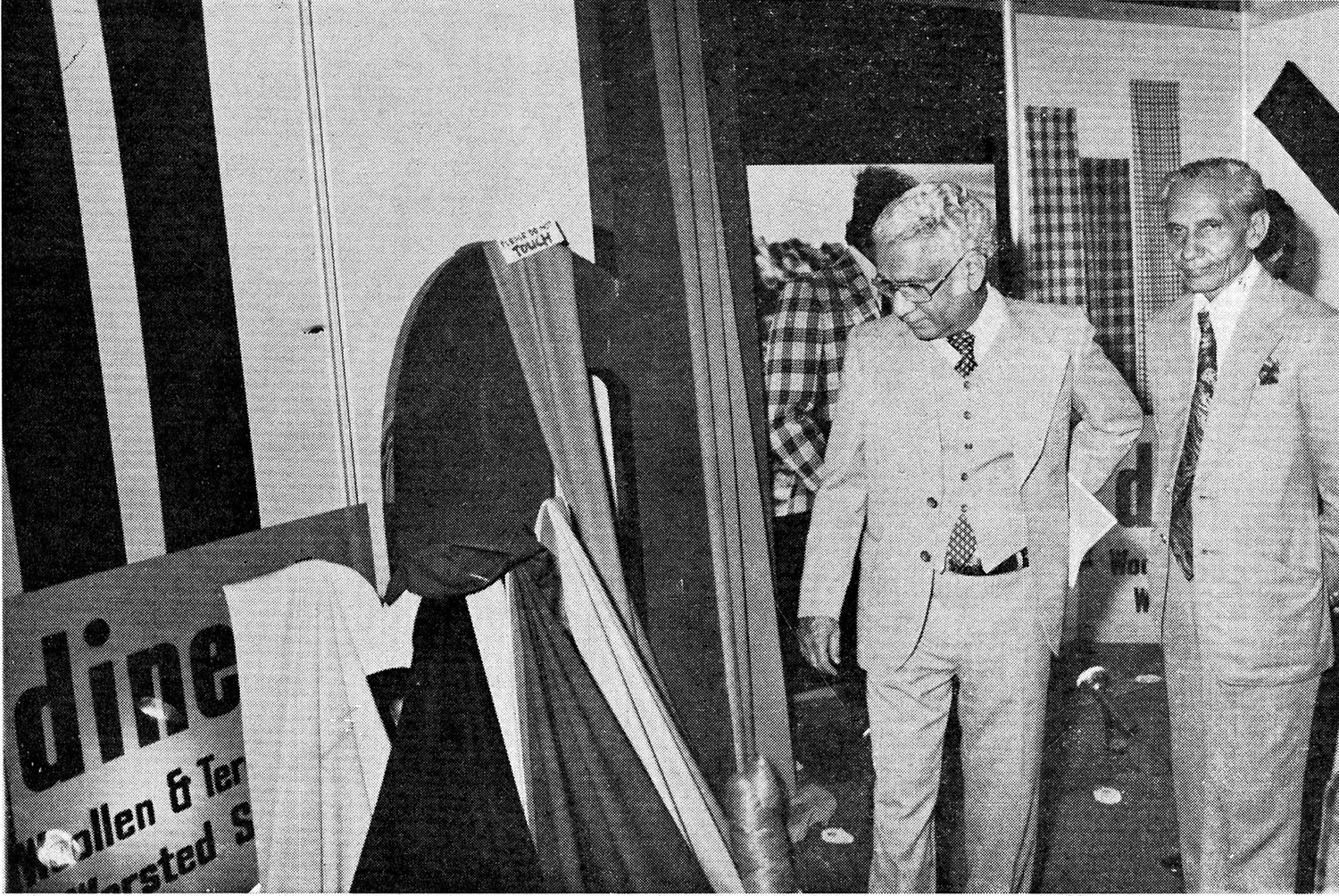 The Company's stall at the India International Trade Fair 1979 at New Delhi, the Director of Marketing Development inspecting the arrangements.